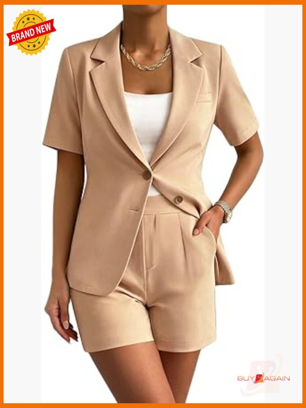 Two Piece Short Sleeve Blazer & Wide Leg Shorts Set Business Casual